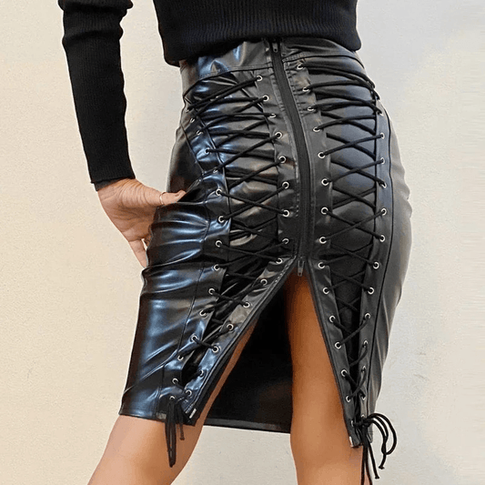 PU Leather Lace Skirt - Your Shiny Clothes Style - Your Shiny Clothes