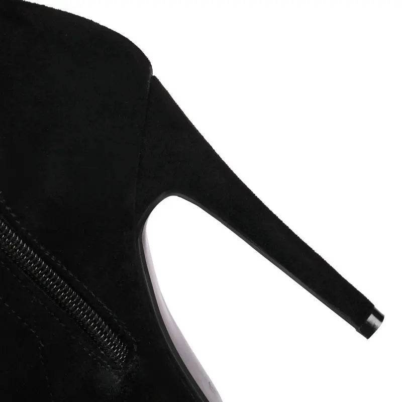 Black Faux Suede 11.5cm Heels Lace Up Over the Knee Boots - Your Shiny Clothes