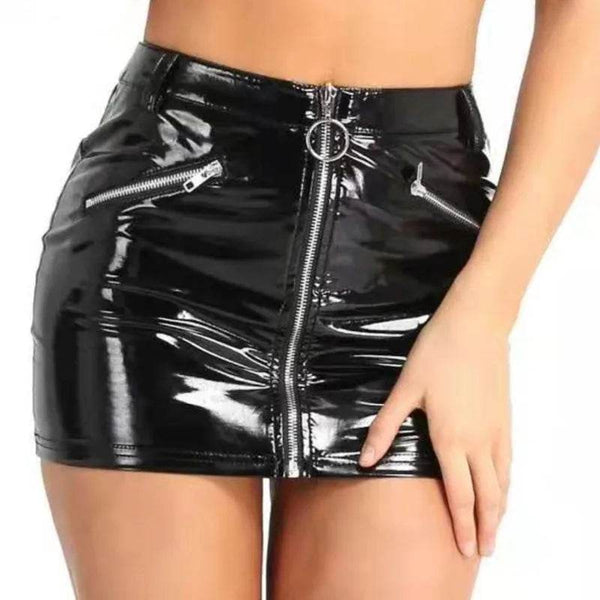 Plus Size Patent Leather High Waist Mini Skirt - Your Shiny Clothes