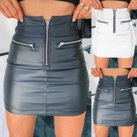 PU Leather High Waist Short Mini Skirt