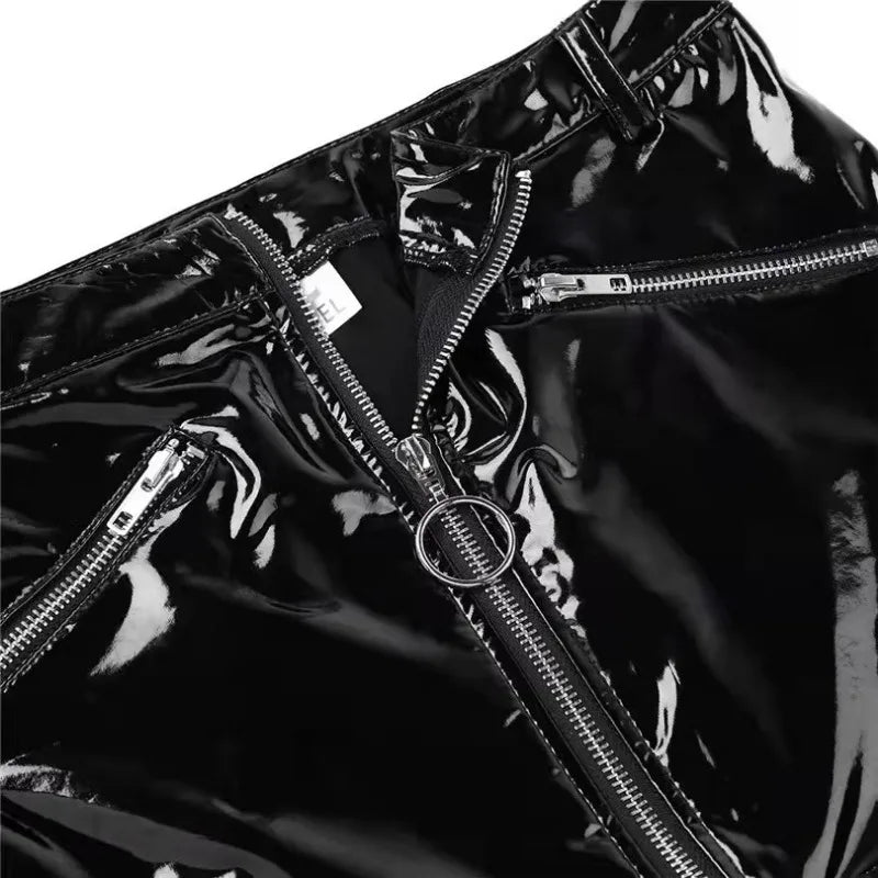 Plus Size Patent Leather High Waist Mini Skirt