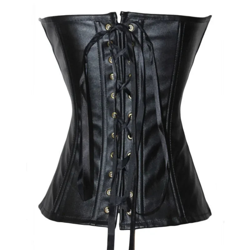 Faux Leather Front Zip Overbust Corset