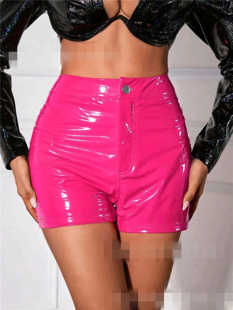 Bright High Waisted Patent Leather Shorts - Your Shiny Clothes