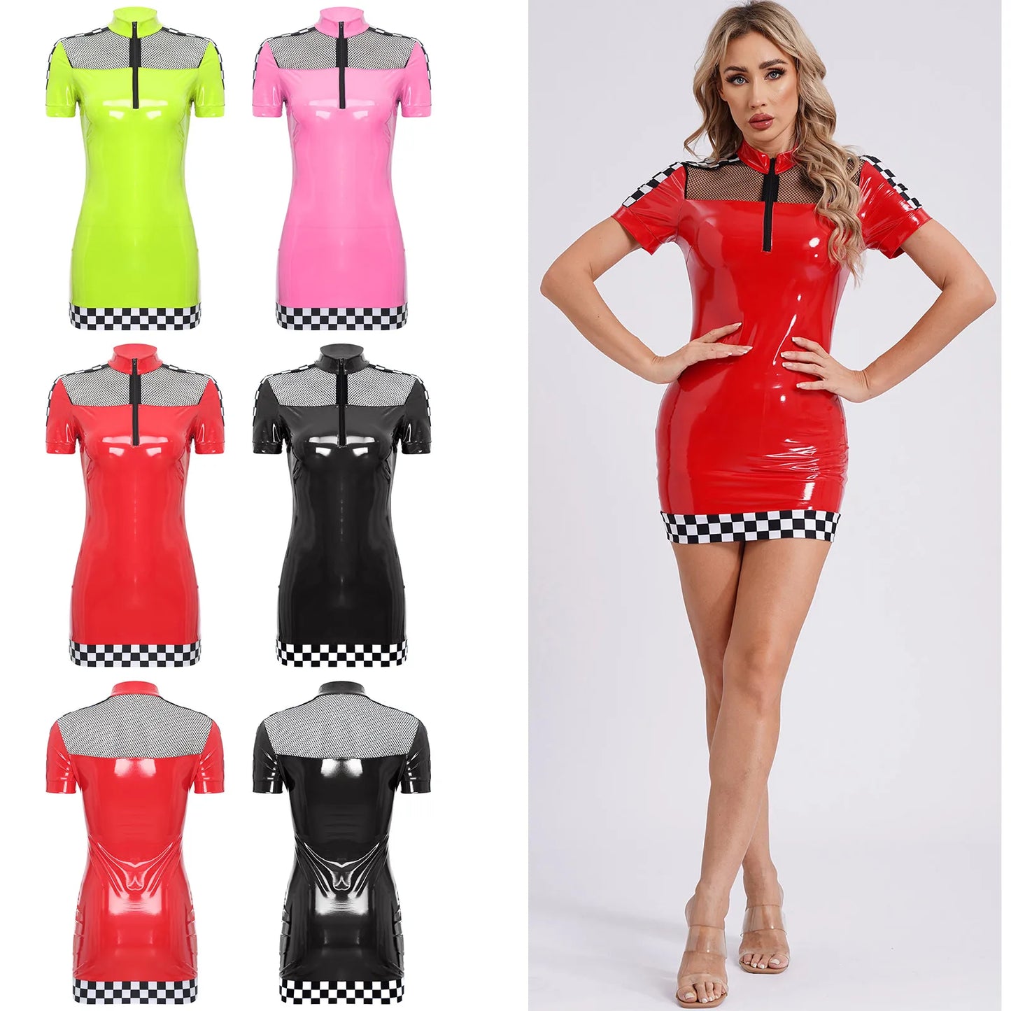 Racing Driver PU Leather Mini Dress