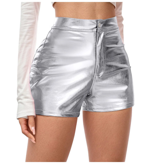 Shiny Faux Leather High Waist Shorts