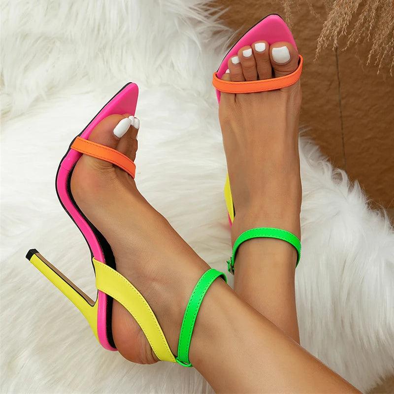 Mixed Colors Summer Stiletto Sandals - Your Shiny Clothes