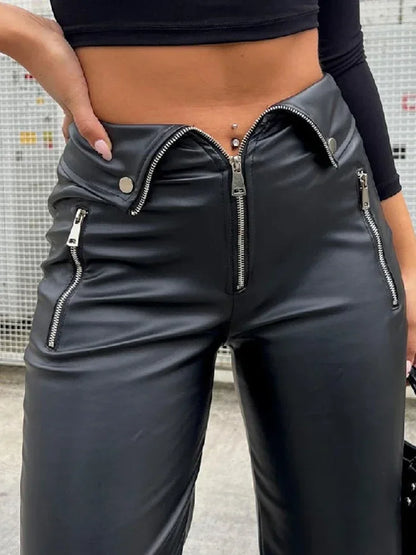 Faux Leather High Waist Straight Leg Pants - Your Shiny Clothes