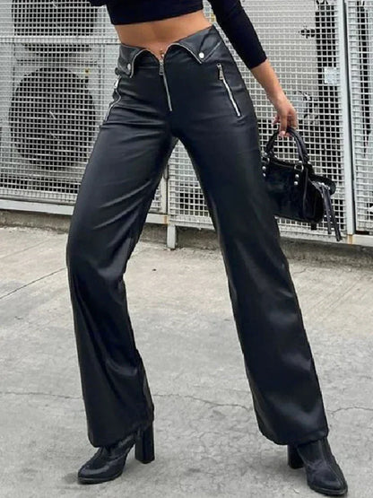 Faux Leather High Waist Straight Leg Pants - Your Shiny Clothes