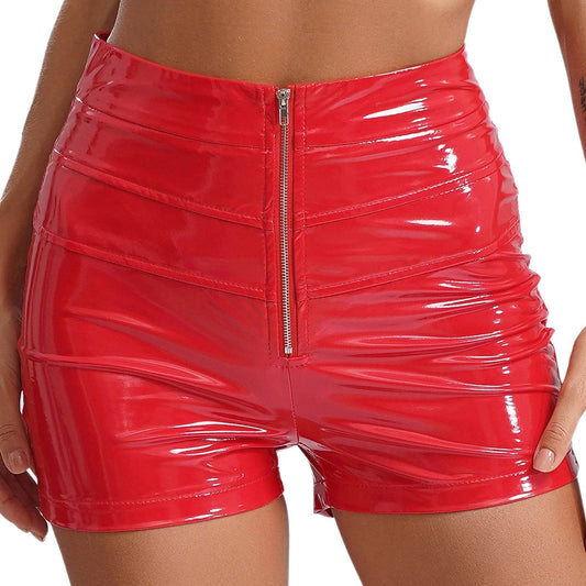 Shiny High Waist PU Leather Skinny Shorts - Your Shiny Clothes