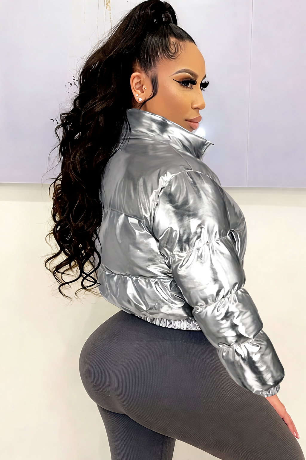 Silver Cropped Bubble Jacket