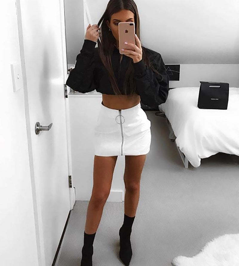 Faux Patent Leather Zip Skirt