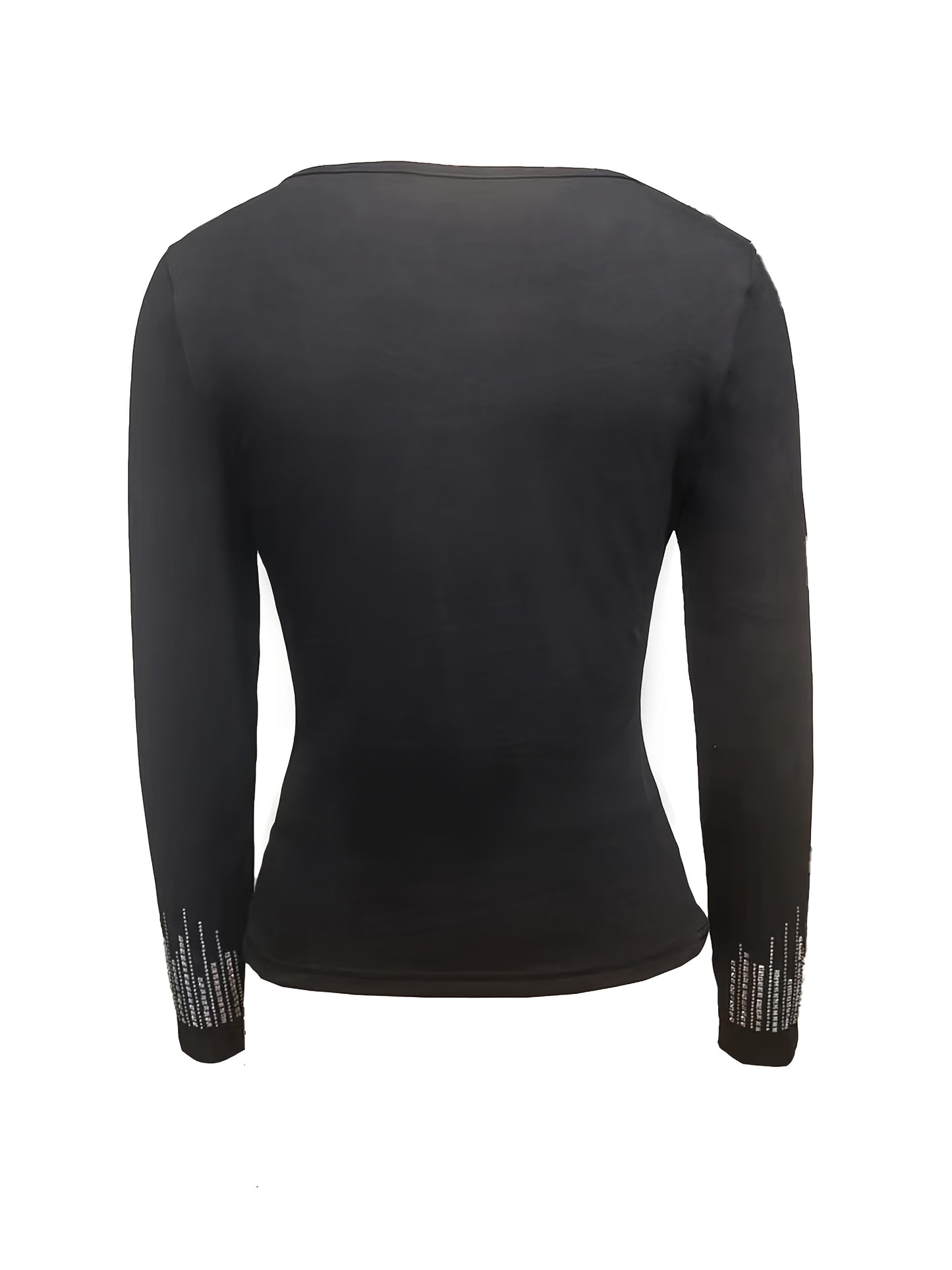 Long Sleeve Spandex Knit Fabric Rhinestone Embellished Top