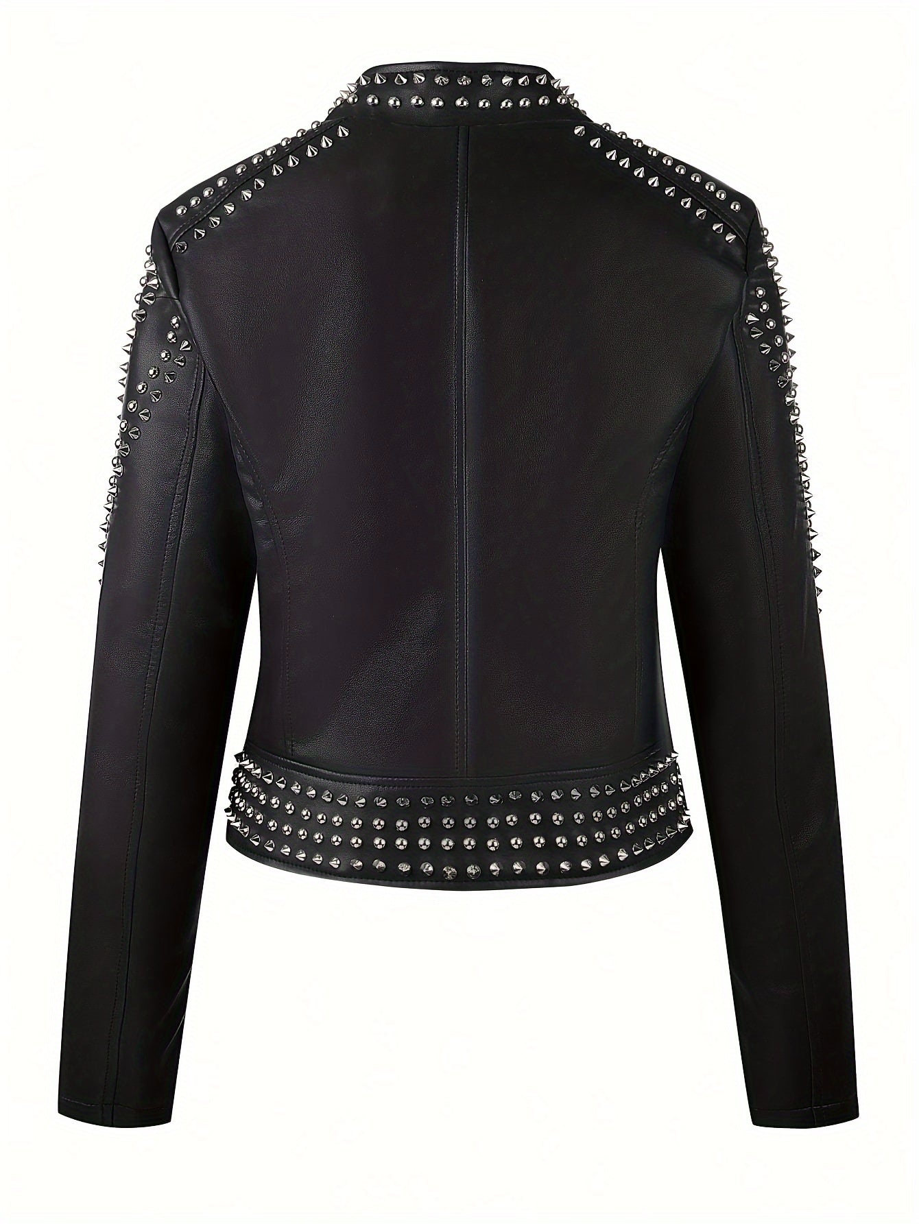 Faux Leather Rivet Decor Zipper Jacket