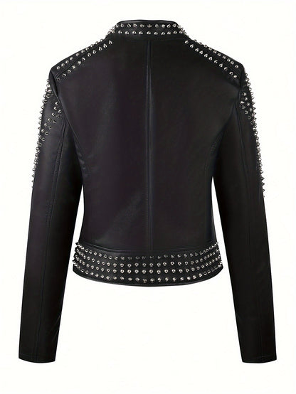 Faux Leather Rivet Decor Zipper Jacket - Your Shiny Clothes