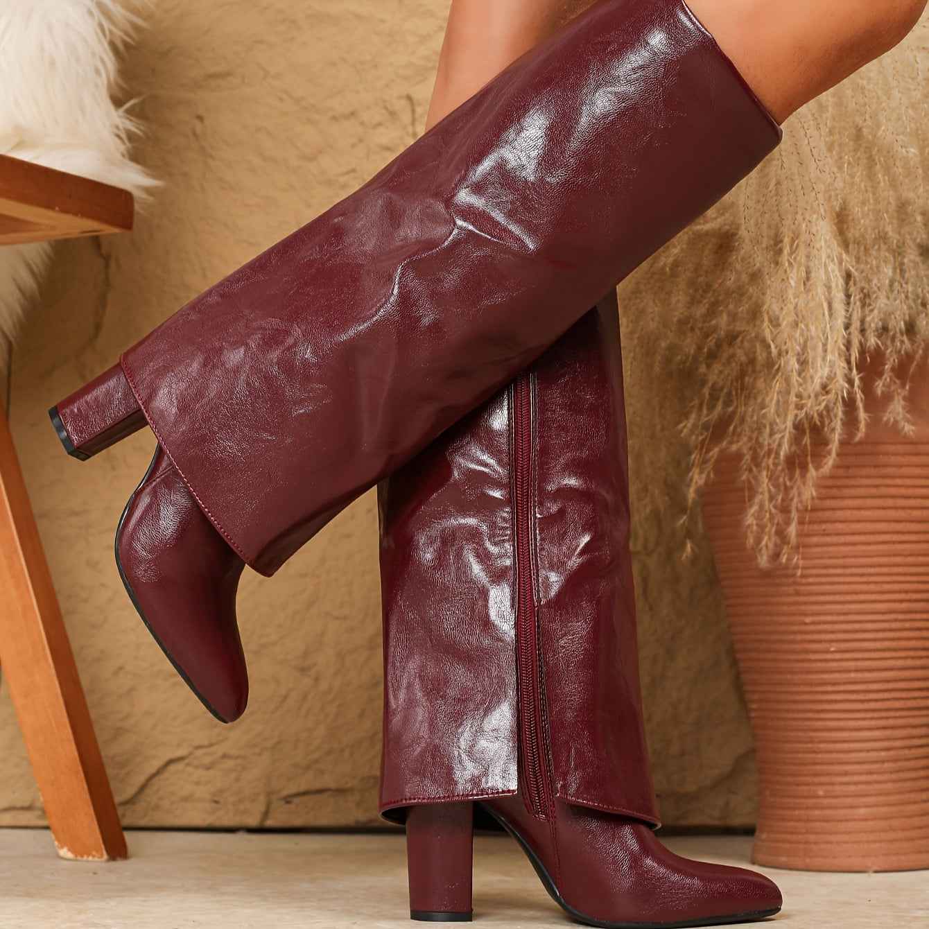 Faux Leather Knee-High Fashion Boots