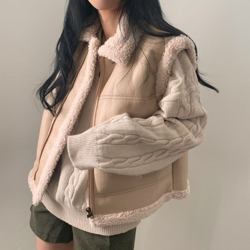 Faux Leather Shearling Vest Jacket