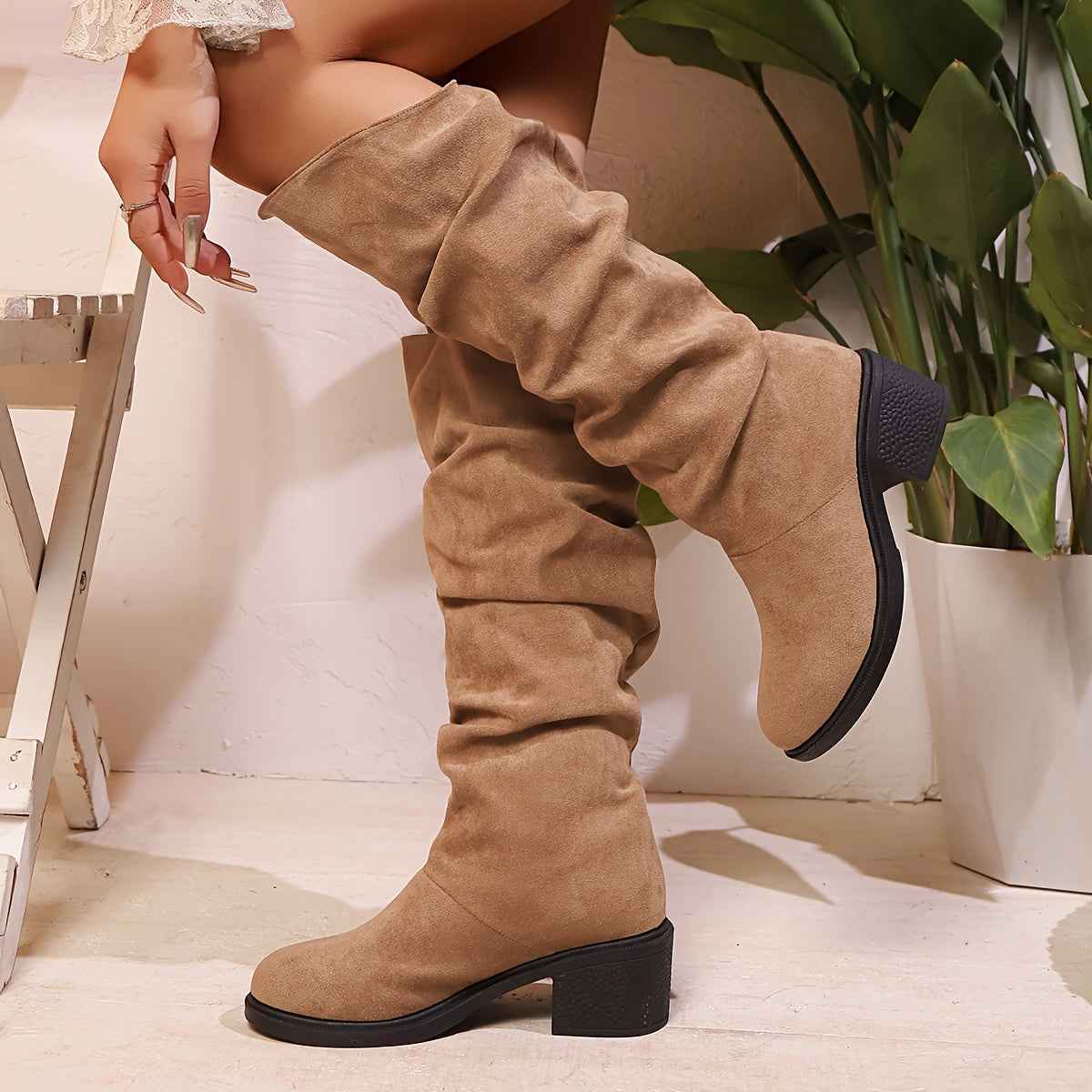 Faux Suede Mid-Calf Platform Boots – All-Season Comfort Edition