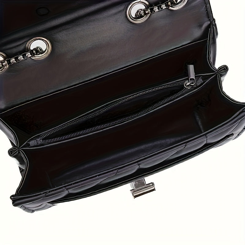 Black Mini PVC Lined Faux Leather Handbag with Adjustable Shoulder Strap