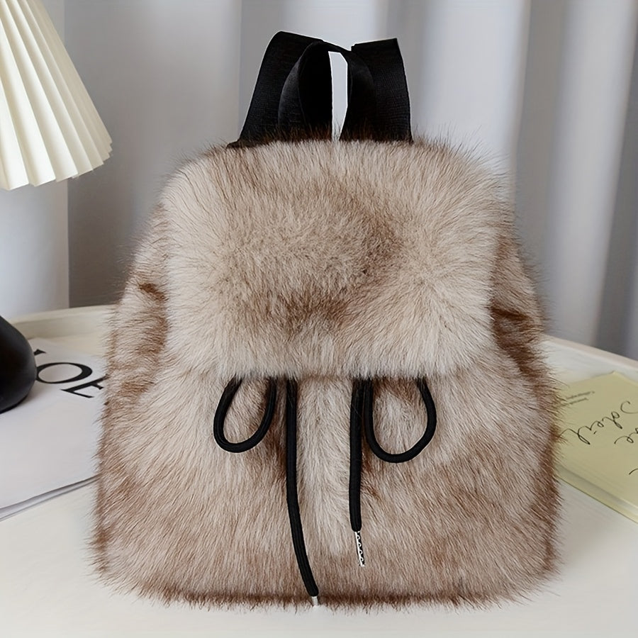 Plush Faux Fur Backpack with Adjustable Drawstring Closure