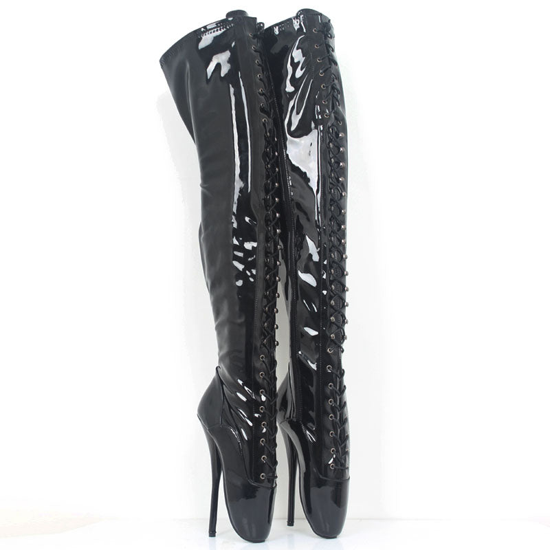 Extreme 18cm High Heel Over The Knee Lace Up Ballet Boots - Your Shiny Clothes