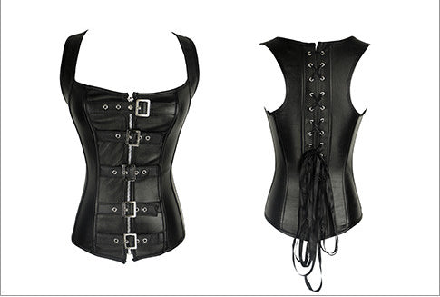 Faux Leather Steel Boned Corset - Your Shiny Clothes