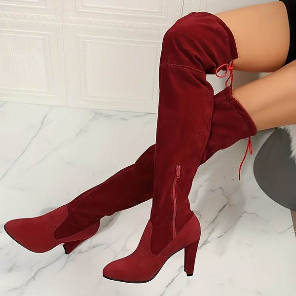 Block Heeled Faux Suede Over The Knee Boots - Your Shiny Clothes