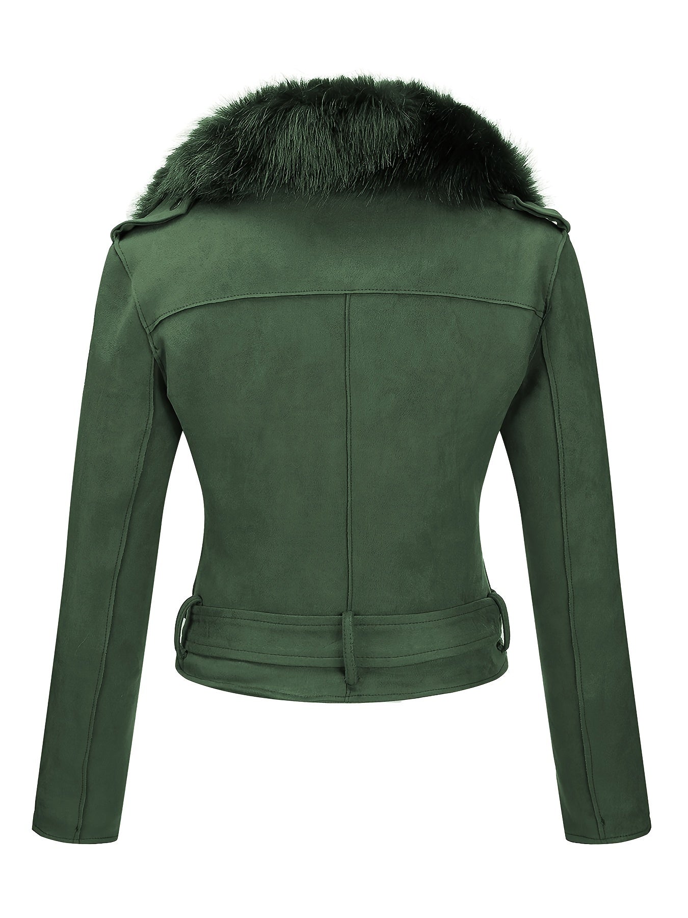 Faux Suede Short Jacket with Faux Fur Collar