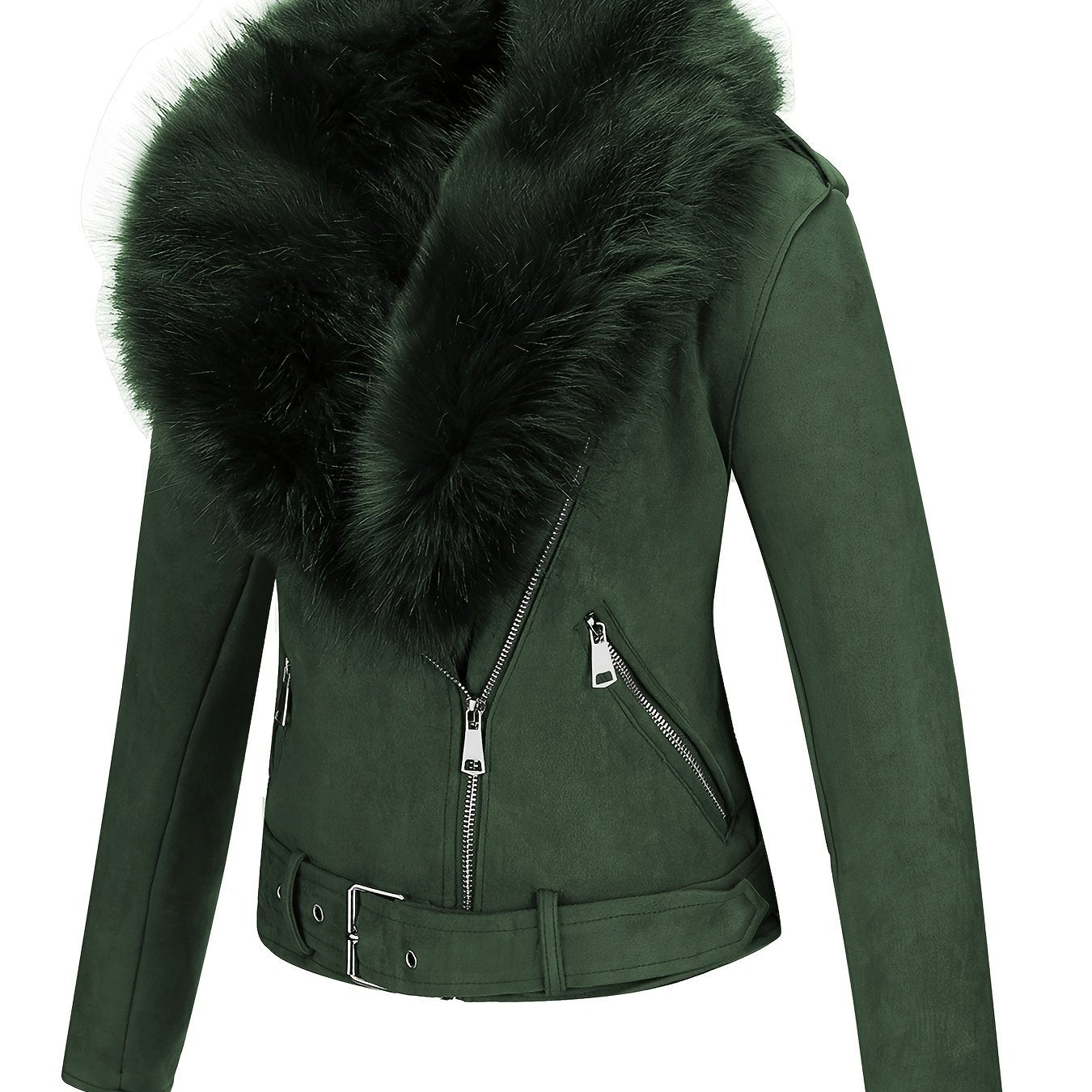Faux Suede Short Jacket with Faux Fur Collar