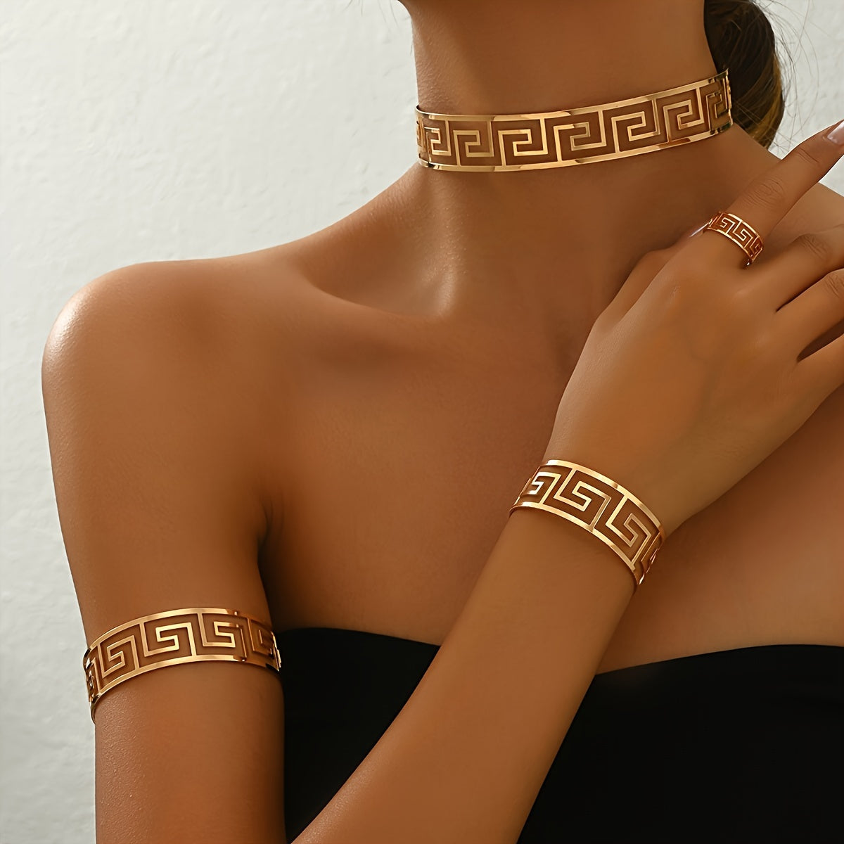 Vintage-Inspired Geometric Cutout Greek Design Jewelry Set