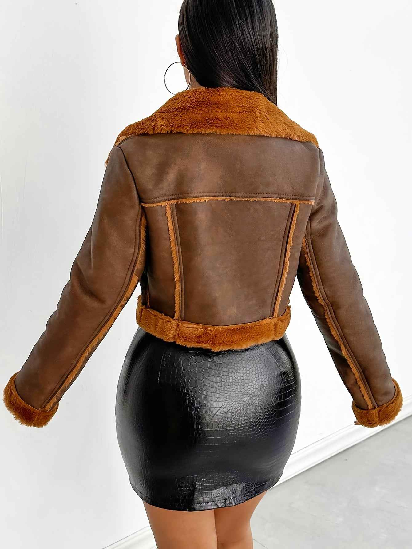 Leopard Print Cropped Jacket With Teddy Lining