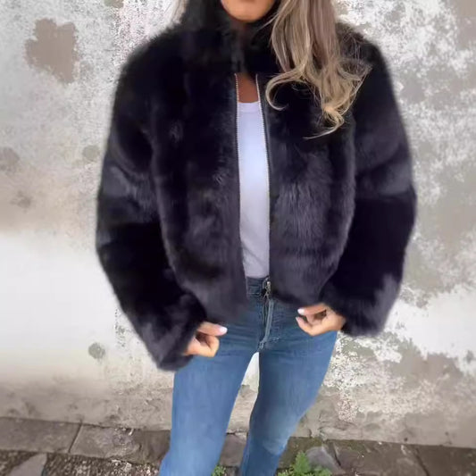 Faux Fur Plush Zip Jacket