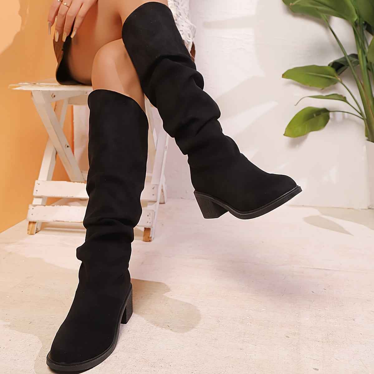 Faux Suede Mid-Calf Platform Boots – All-Season Comfort Edition