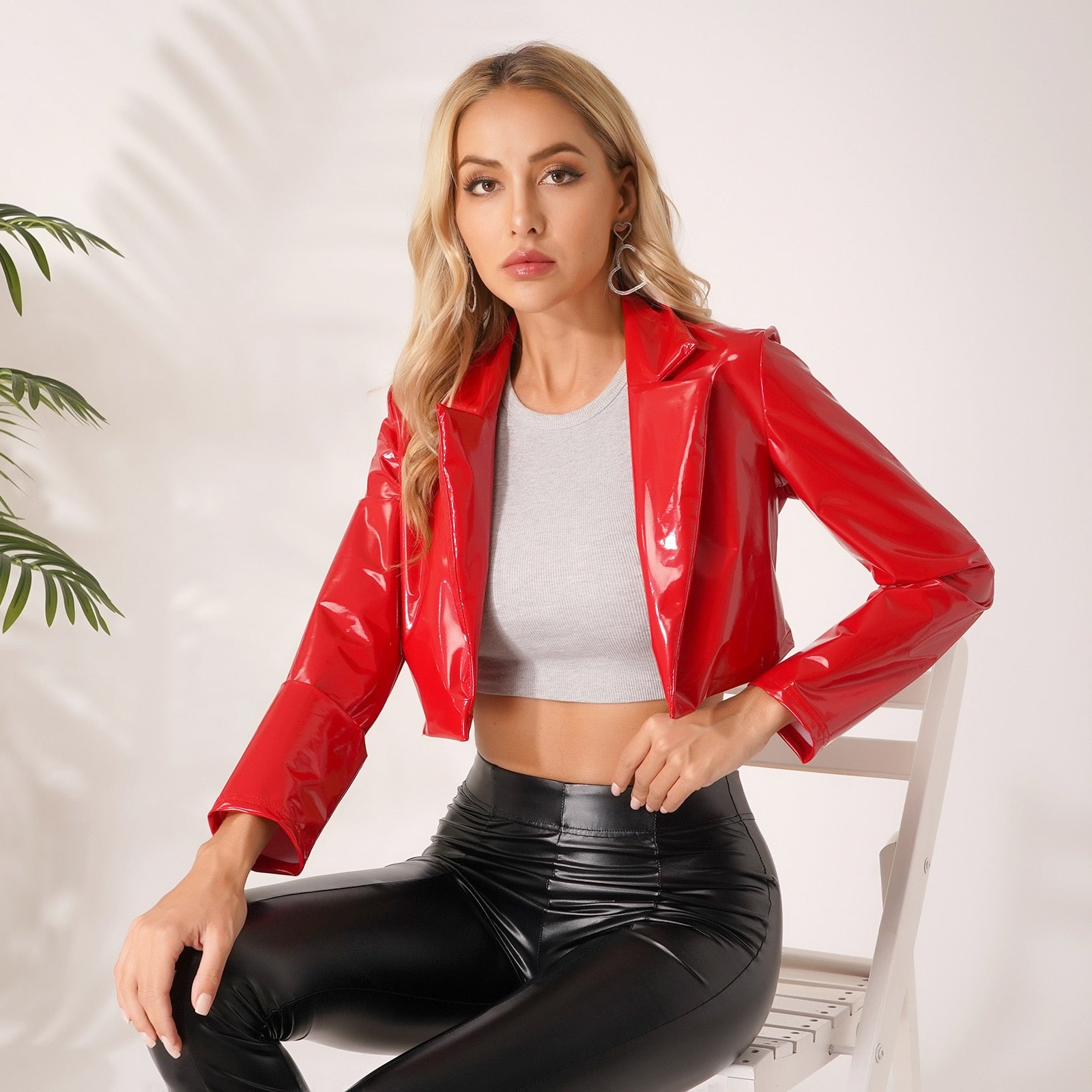 Patent Leather Cropped Jacket - Your Shiny Clothes