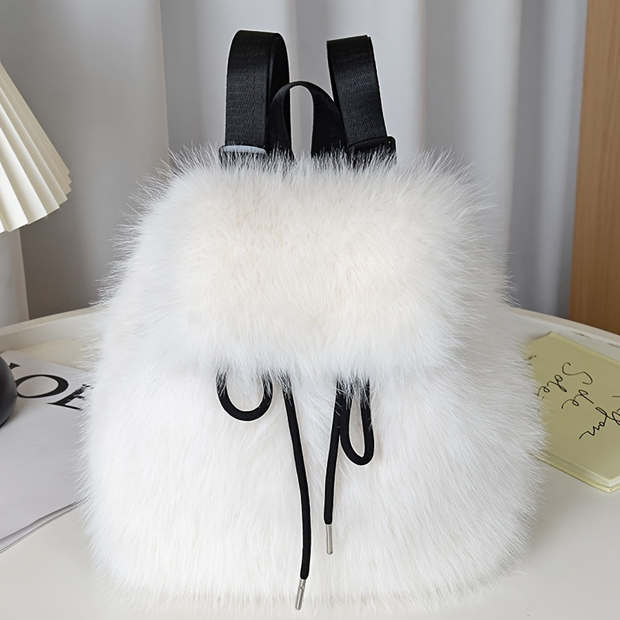 Plush Faux Fur Backpack with Adjustable Drawstring Closure