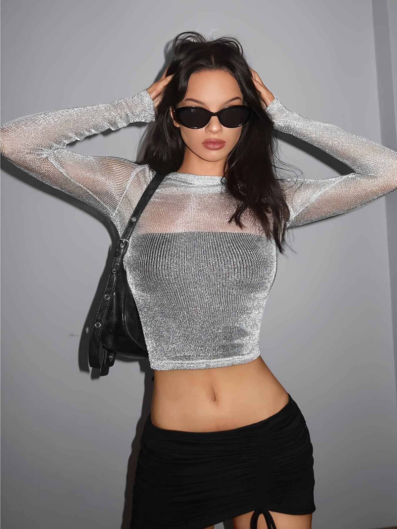 High Elasticity Semi-Sheer Long Sleeve Top