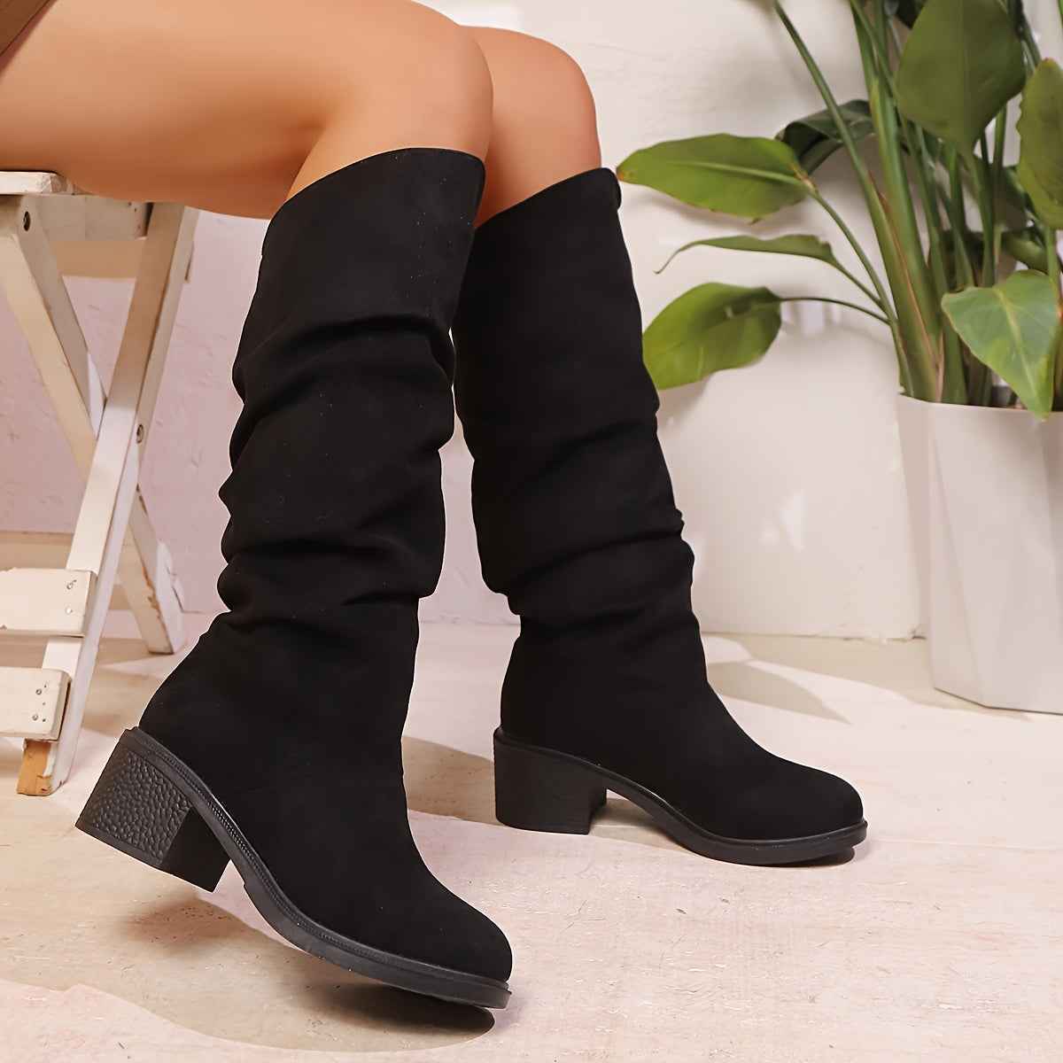 Faux Suede Mid-Calf Platform Boots – All-Season Comfort Edition