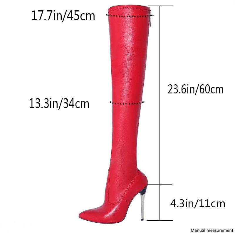 Red Over The Knee Boots With Back Zip