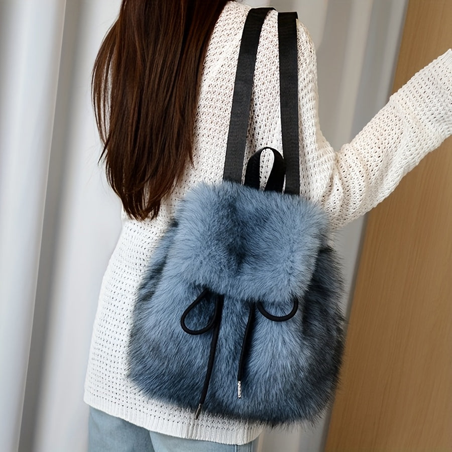 Plush Faux Fur Backpack with Adjustable Drawstring Closure