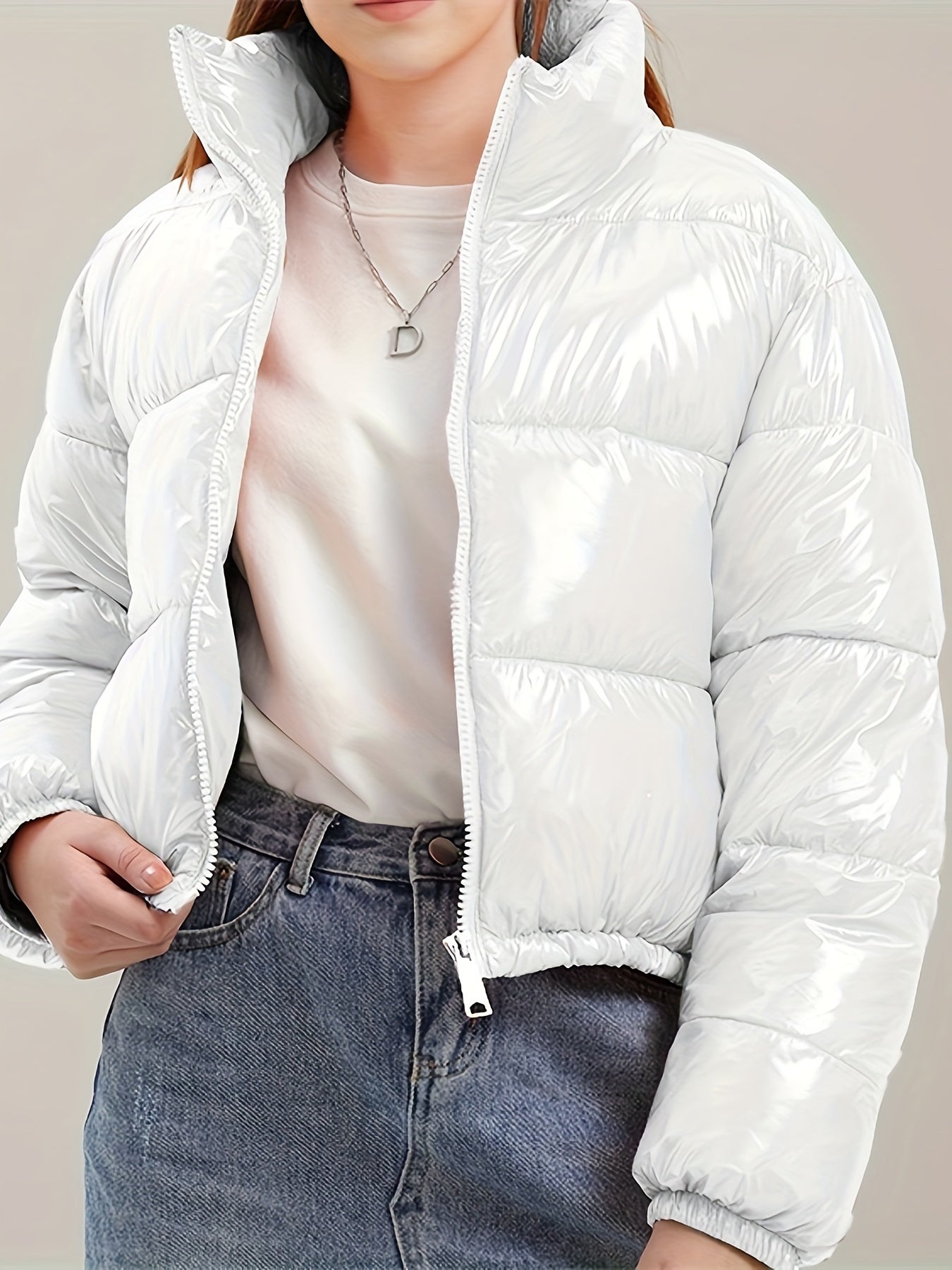 Shiny Cropped Puffer Jacket