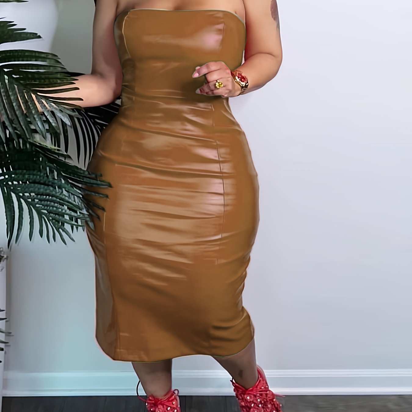 Slim-Fit Faux Leather Tube Dress