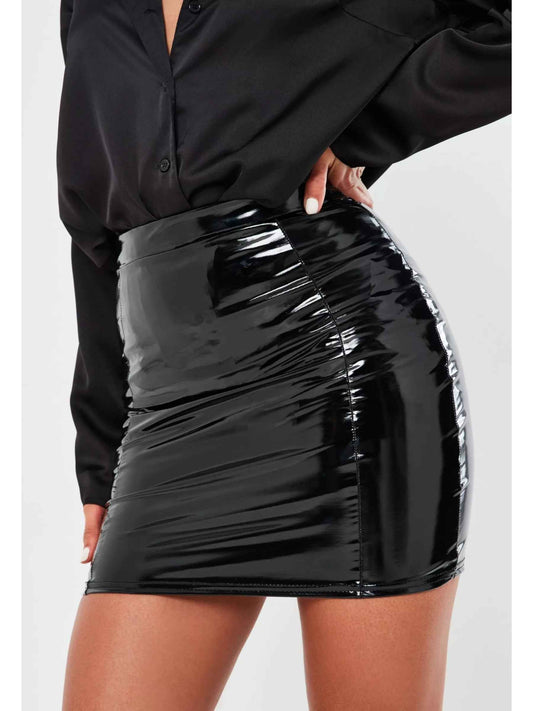 High-Waisted Shiny PU Leather Mini Skirt