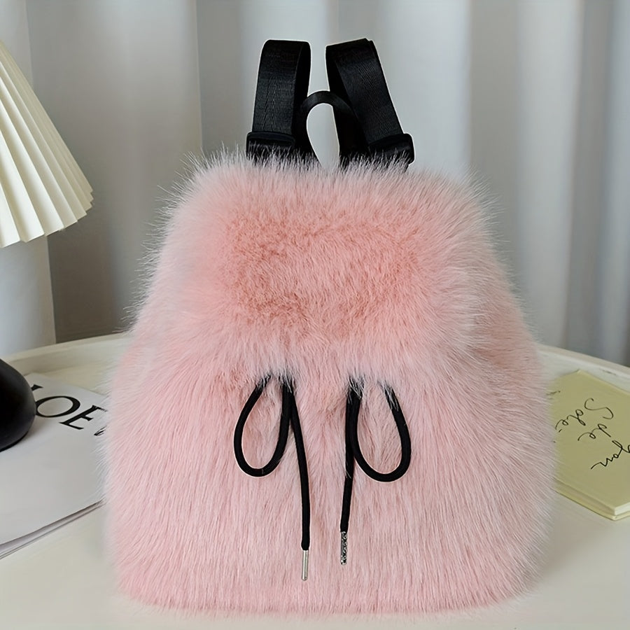 Plush Faux Fur Backpack with Adjustable Drawstring Closure