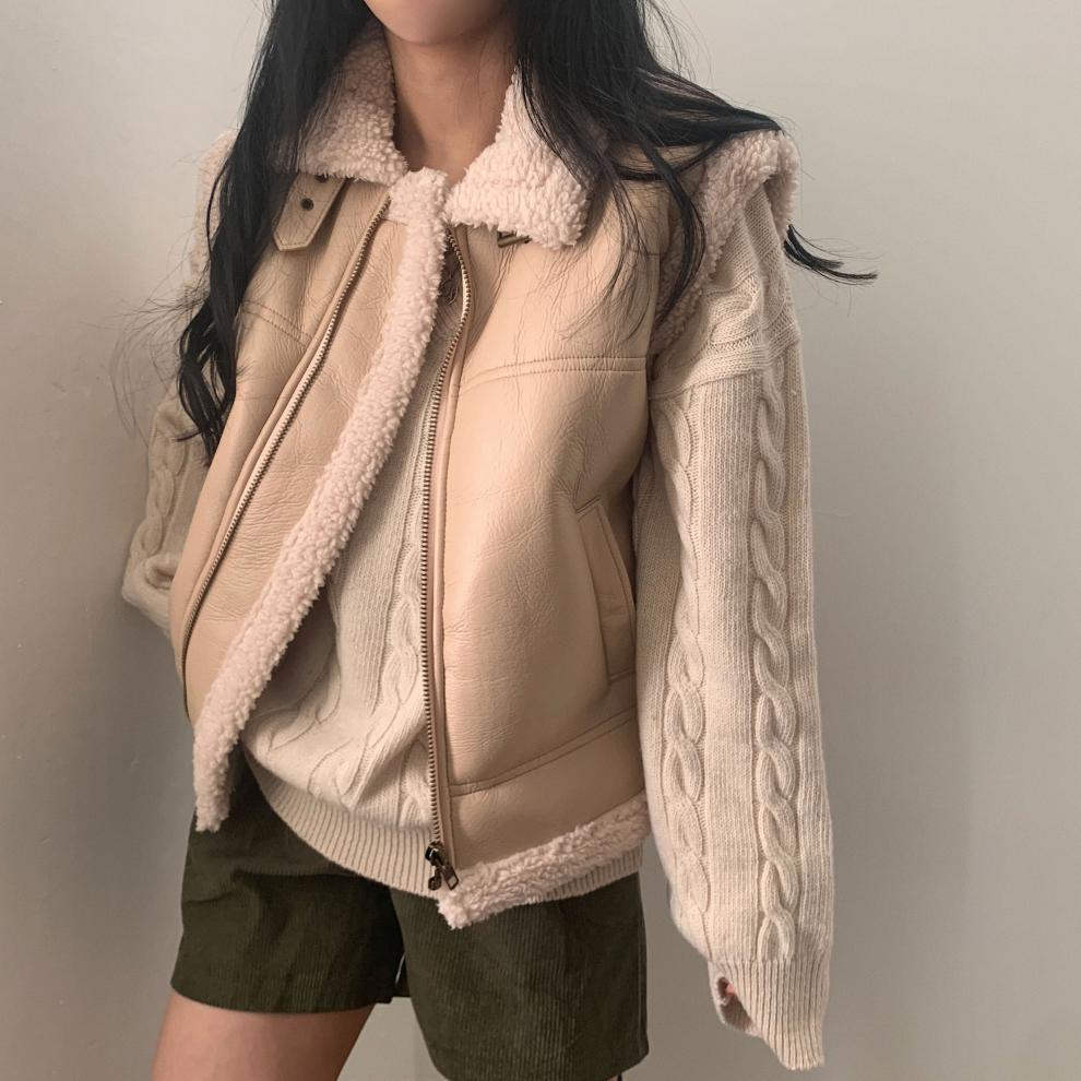 Faux Leather Shearling Vest Jacket