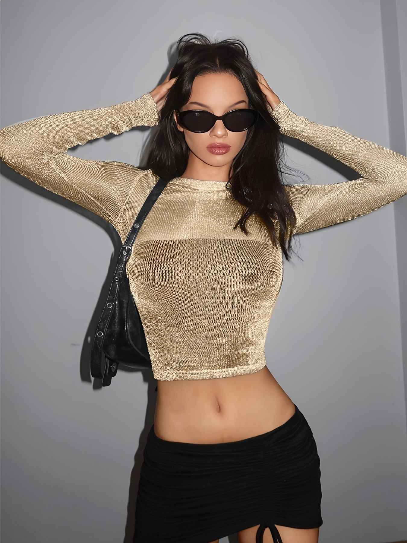 High Elasticity Semi-Sheer Long Sleeve Top