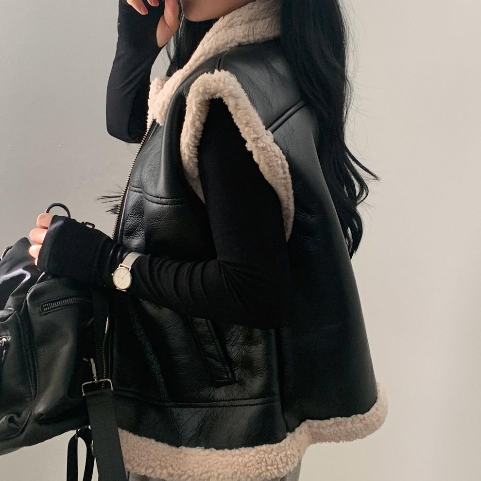 Faux Leather Shearling Vest Jacket