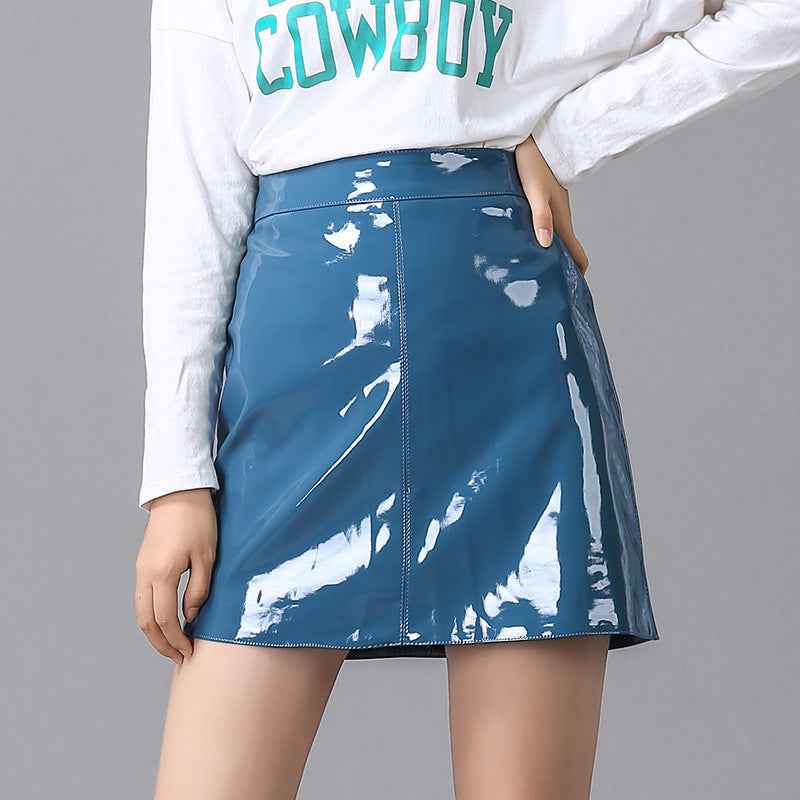 A- Line Patent Leather High Waist Skirt