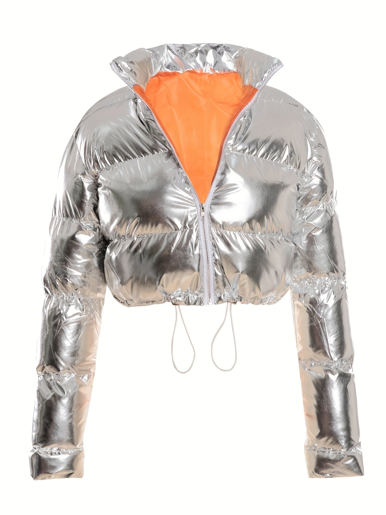 Silver Cropped Puffer Jacket