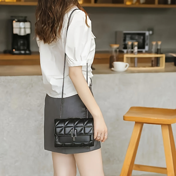 Black Mini PVC Lined Faux Leather Handbag with Adjustable Shoulder Strap