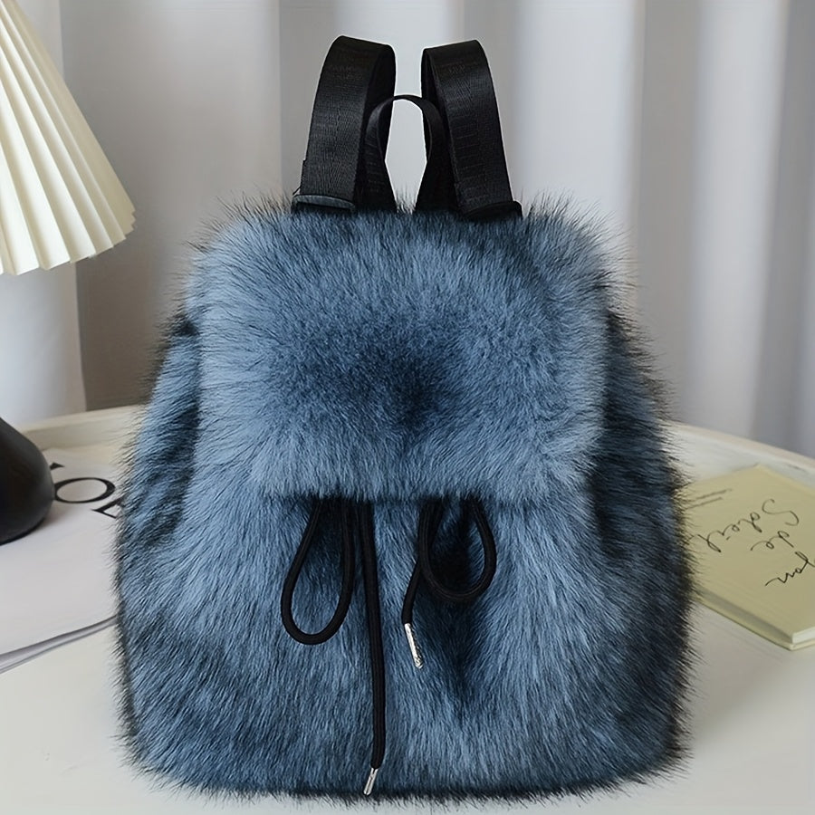 Plush Faux Fur Backpack with Adjustable Drawstring Closure