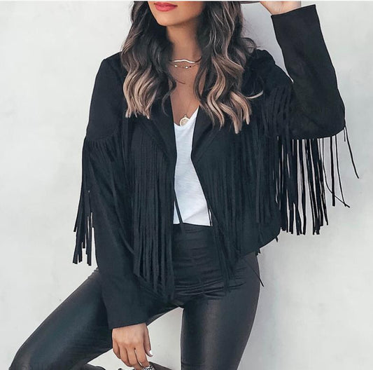 Faux Suede Fringe Biker Jacket